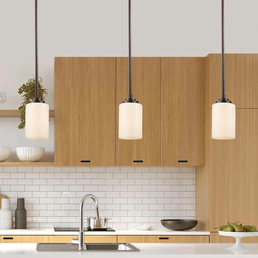 Mod Pod 1-Light Oil Rubbed Bronze Hanging Mini Kitchen Pendant Light with Frosted Glass Cylinder Shade by Bel Air Lighting 4 Mod Pod 1-Light Oil Rubbed Bronze Hanging Mini Kitchen Pendant Light with Frosted Glass Cylinder Shade by Bel Air Lighting - Image 2