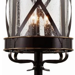 Chandler 3-Light Oiled Bronze Outdoor Lamp Post Lantern Mount with Seeded Glass by Bel Air Lighting -GlowNest Shop rubbed oil bronze bel air lighting post lanterns 5123 rob 4f 1000