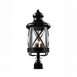 Chandler 3-Light Oiled Bronze Outdoor Lamp Post Lantern Mount with Seeded Glass by Bel Air Lighting