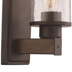 Siesta 4.75 in. 1-Light Oil Rubbed Bronze and Faux Wood Wall Sconce Light Fixture with Seeded Glass by Bel Air Lighting -GlowNest Shop rubbed oil bronze bel air lighting vanity lighting 21841 rob 1f 1000