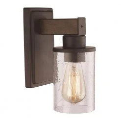 Siesta 4.75 in. 1-Light Oil Rubbed Bronze and Faux Wood Wall Sconce Light Fixture with Seeded Glass by Bel Air Lighting -GlowNest Shop rubbed oil bronze bel air lighting vanity lighting 21841 rob c3 1000