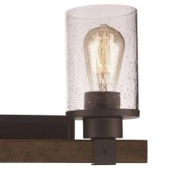 Siesta 15 in. 2-Light Oil Rubbed Bronze and Faux Wood Bathroom Vanity Light Fixture with Seeded Glass by Bel Air Lighting -GlowNest Shop rubbed oil bronze bel air lighting vanity lighting 21842 rob 4f 1000