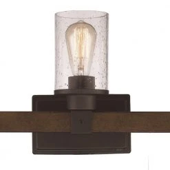 Siesta 22.75 in. 3-Light Oil Rubbed Bronze and Faux Wood Bathroom Vanity Light Fixture with Seeded Glass by Bel Air Lighting -GlowNest Shop rubbed oil bronze bel air lighting vanity lighting 21843 rob 4f 1000