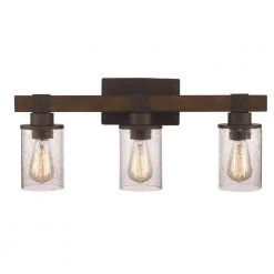 Siesta 22.75 in. 3-Light Oil Rubbed Bronze and Faux Wood Bathroom Vanity Light Fixture with Seeded Glass by Bel Air Lighting -GlowNest Shop rubbed oil bronze bel air lighting vanity lighting 21843 rob c3 1000