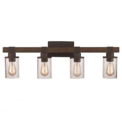 Siesta 32 in. 4-Light Oil Rubbed Bronze and Faux Wood Bathroom Vanity Light Fixture with Seeded Glass by Bel Air Lighting -GlowNest Shop rubbed oil bronze bel air lighting vanity lighting 21844 rob c3 1000