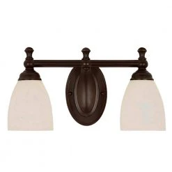 2-Light Rubbed Oil Bronze Bathroom Vanity Light Fixture with Opal Glass Shades by Bel Air Lighting