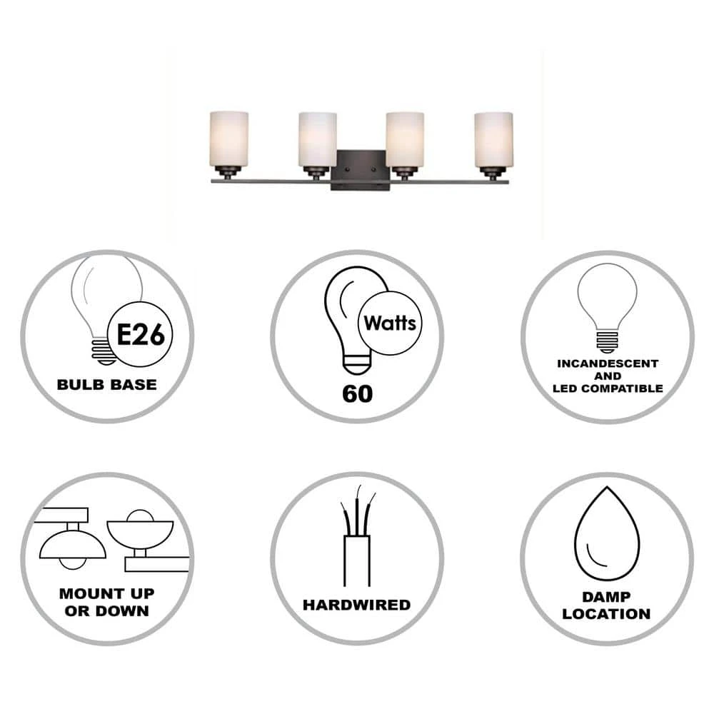 Mod Pod 31.25 in. 4-Light Oil Rubbed Bronze Bathroom Vanity Light Fixture with Frosted Glass Cylinder Shades by Bel Air Lighting 4 Mod Pod 31.25 in. 4-Light Oil Rubbed Bronze Bathroom Vanity Light Fixture with Frosted Glass Cylinder Shades by Bel Air Lighting - Image 2
