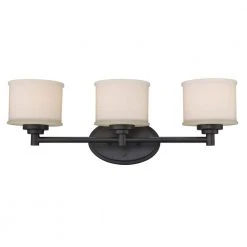 Cahill 3-Light Oil Rubbed Bronze Bathroom Vanity Light Fixture with Frosted Glass Shades by Bel Air Lighting