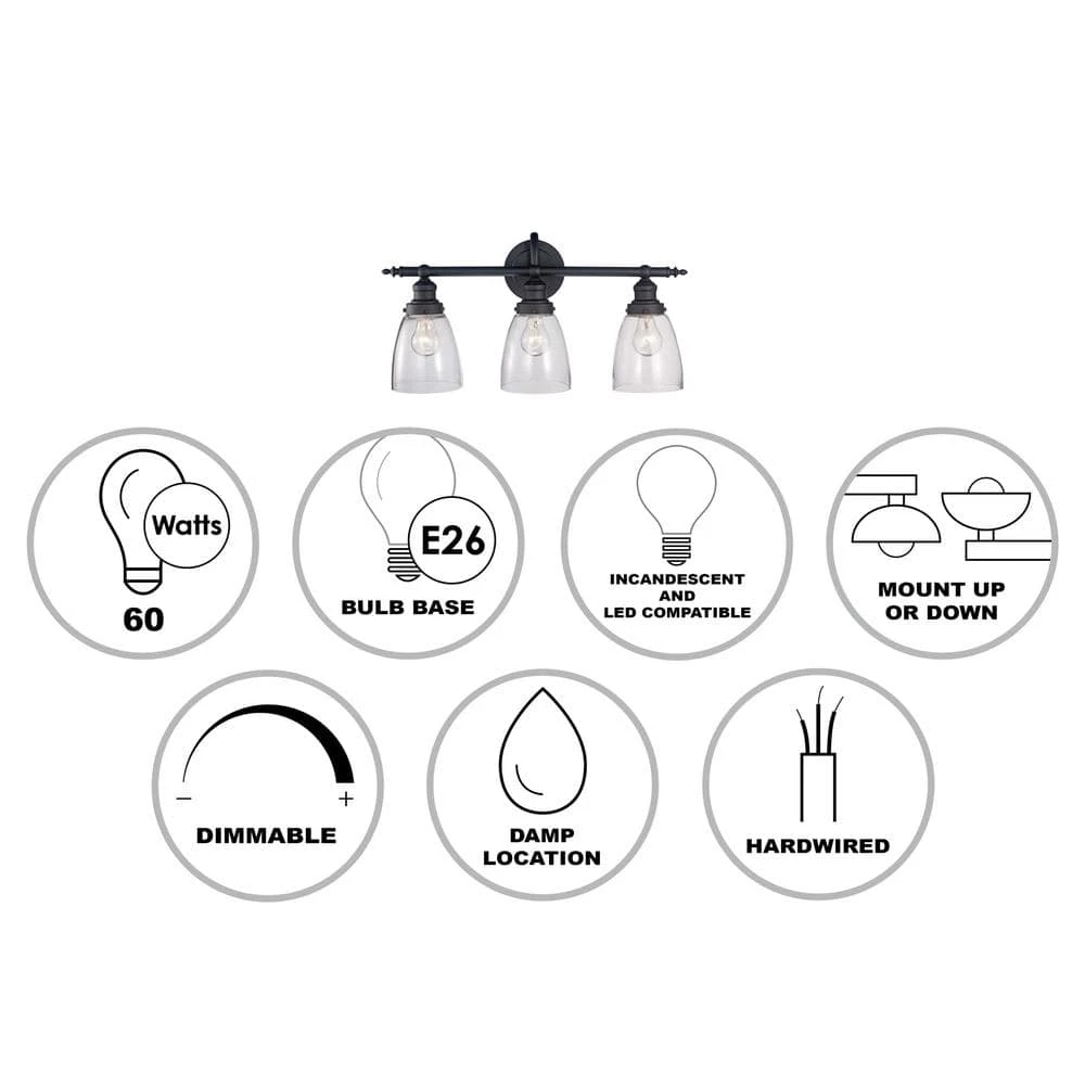 Jennifer 3-Light Oil Rubbed Bronze Bathroom Vanity Light Fixture with Clear Glass Shades by Bel Air Lighting 4 Jennifer 3-Light Oil Rubbed Bronze Bathroom Vanity Light Fixture with Clear Glass Shades by Bel Air Lighting - Image 2