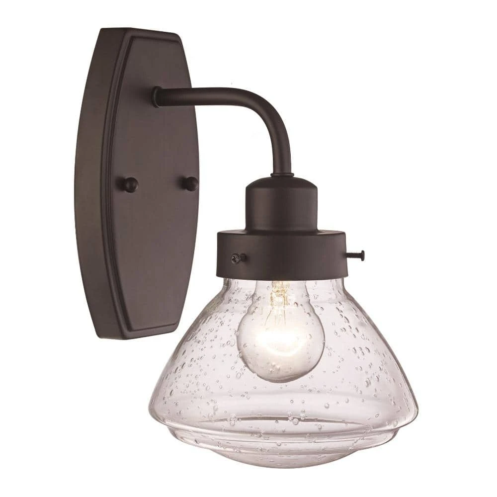 Colorado 6.5 in. 1-Light Oil Rubbed Bronze Wall Sconce Light Fixture with Seeded Glass Schoolhouse Shade by Bel Air Lighting 3 Colorado 6.5 in. 1-Light Oil Rubbed Bronze Wall Sconce Light Fixture with Seeded Glass Schoolhouse Shade by Bel Air Lighting