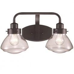 Colorado 17.5 in. 2-Light Oil Rubbed Bronze Bathroom Vanity Light Fixture with Seeded Glass Schoolhouse Shades by Bel Air Lighting