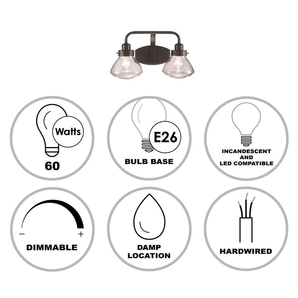 Colorado 17.5 in. 2-Light Oil Rubbed Bronze Bathroom Vanity Light Fixture with Seeded Glass Schoolhouse Shades by Bel Air Lighting 4 Colorado 17.5 in. 2-Light Oil Rubbed Bronze Bathroom Vanity Light Fixture with Seeded Glass Schoolhouse Shades by Bel Air Lighting - Image 2