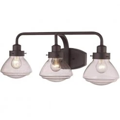 Colorado 26.5 in. 3-Light Oil Rubbed Bronze Bathroom Vanity Light Fixture with Seeded Glass Schoolhouse Shades by Bel Air Lighting