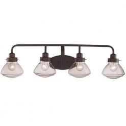 33.75 in. 4-Light Oil Rubbed Bronze Bathroom Vanity Light Fixture with Seeded Glass Schoolhouse Shades by Bel Air Lighting