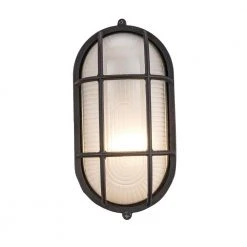 Aria 8.25 in. 1-Light Rust Oval Bulkhead Outdoor Wall Light with Ribbed Glass by Bel Air Lighting -GlowNest Shop rust bel air lighting bulkhead lights 41005 rt c3 1000