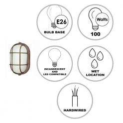 Aria 11 in. 1-Light Rust Oval Bulkhead Outdoor Wall Light with Ribbed Glass by Bel Air Lighting -GlowNest Shop rust bel air lighting bulkhead lights 41015 rt 40 1000