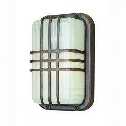 Walker 10 in. 1-Light Rust Rectangular Bulkhead Outdoor Wall Light with Ribbed Acrylic Shade by Bel Air Lighting