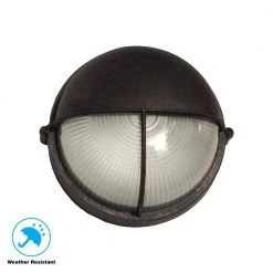 Well 8 in. 1-Light Rust Round Bulkhead Outdoor Wall Light with Ribbed Glass Shade by Bel Air Lighting -GlowNest Shop rust bel air lighting bulkhead lights 4120 rt 40 1000