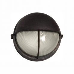 Well 8 in. 1-Light Rust Round Bulkhead Outdoor Wall Light with Ribbed Glass Shade by Bel Air Lighting