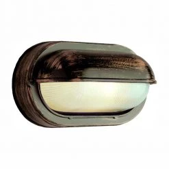 Mesa II 1-Light Rust Oval Bulkhead Outdoor Wall Light with Ribbed Glass by Bel Air Lighting