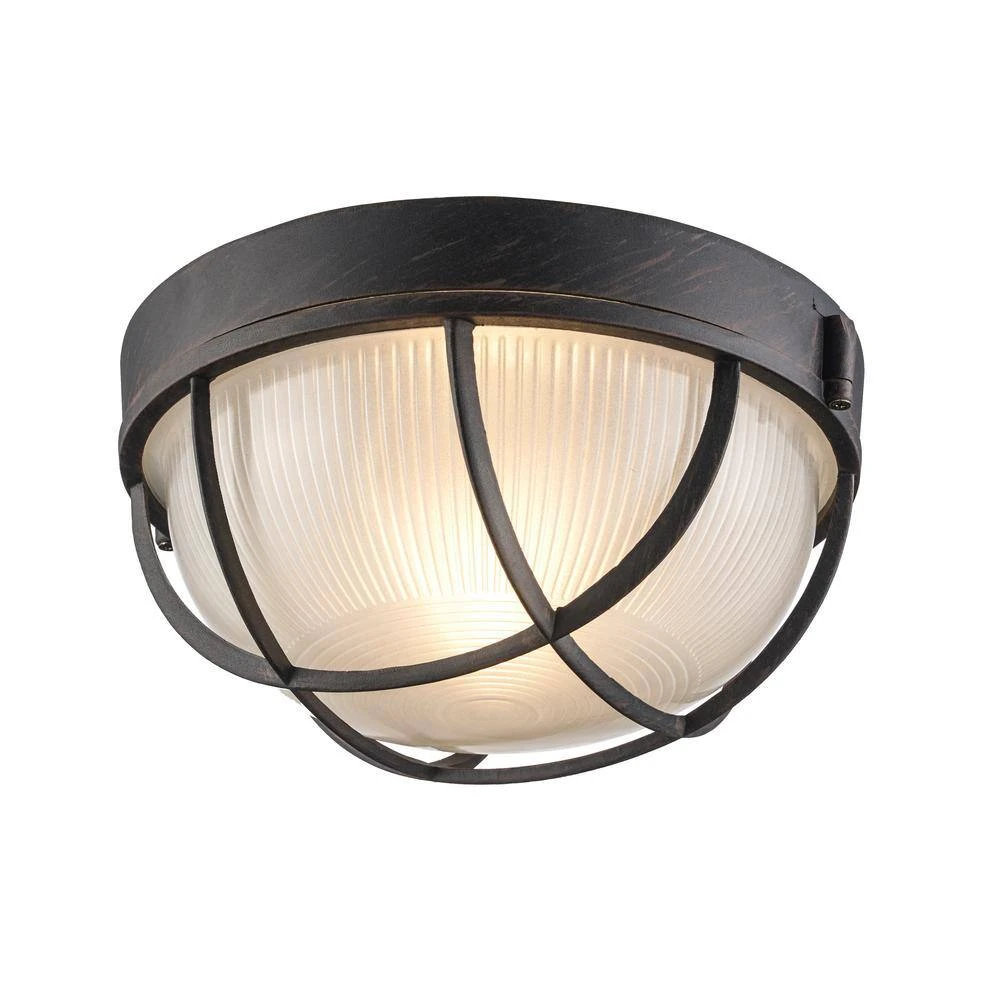 Aria 8 in. 1-Light Rust Round Bulkhead Outdoor Wall Light with Frosted Glass by Bel Air Lighting 9 Aria 8 in. 1-Light Rust Round Bulkhead Outdoor Wall Light with Frosted Glass by Bel Air Lighting - Image 7