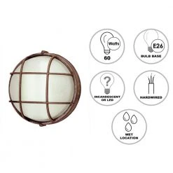 Aria 8 in. 1-Light Rust Round Bulkhead Outdoor Wall Light with Frosted Glass by Bel Air Lighting 12 Aria 8 in. 1-Light Rust Round Bulkhead Outdoor Wall Light with Frosted Glass by Bel Air Lighting -GlowNest Shop rust bel air lighting bulkhead lights 41505 rt 40 1000