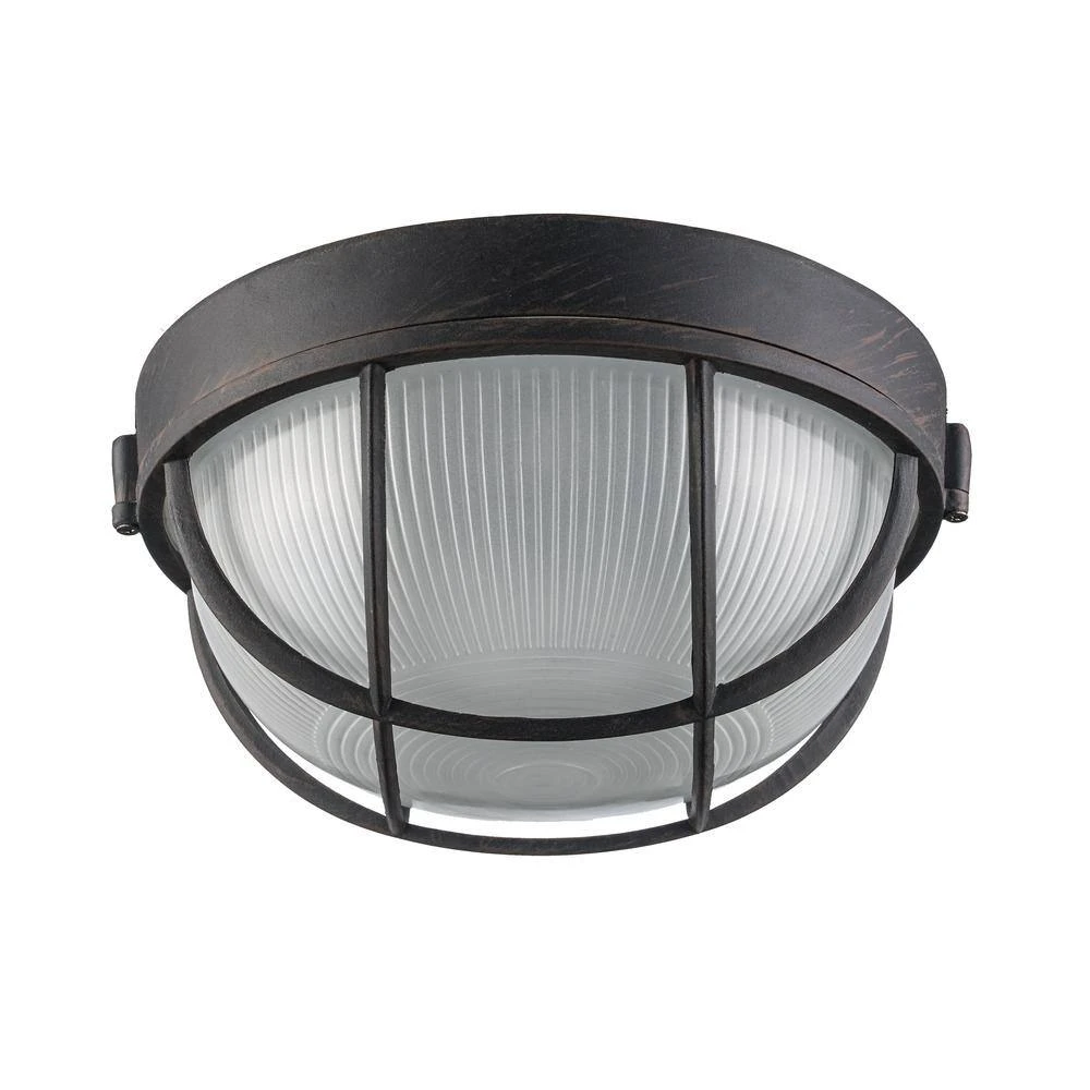 Aria 8 in. 1-Light Rust Round Bulkhead Outdoor Wall Light with Frosted Glass by Bel Air Lighting 8 Aria 8 in. 1-Light Rust Round Bulkhead Outdoor Wall Light with Frosted Glass by Bel Air Lighting - Image 6