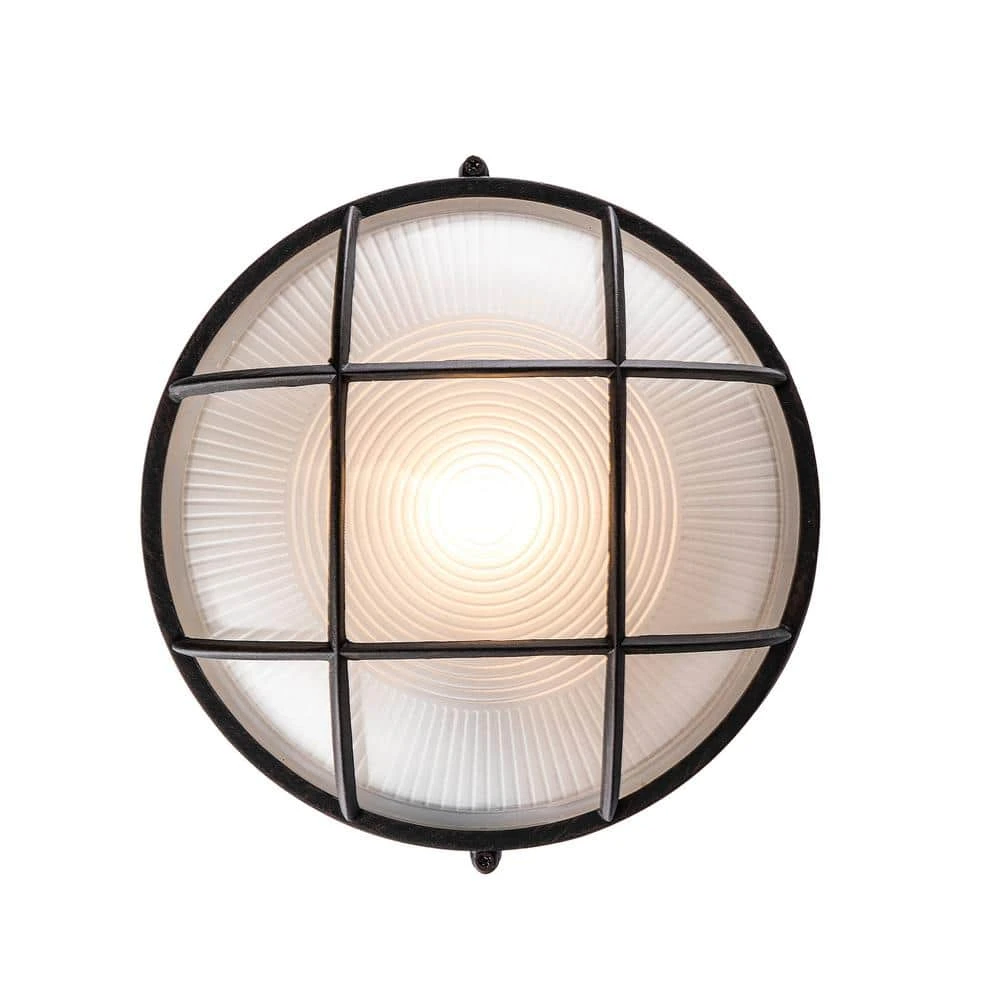 Aria 8 in. 1-Light Rust Round Bulkhead Outdoor Wall Light with Frosted Glass by Bel Air Lighting 3 Aria 8 in. 1-Light Rust Round Bulkhead Outdoor Wall Light with Frosted Glass by Bel Air Lighting