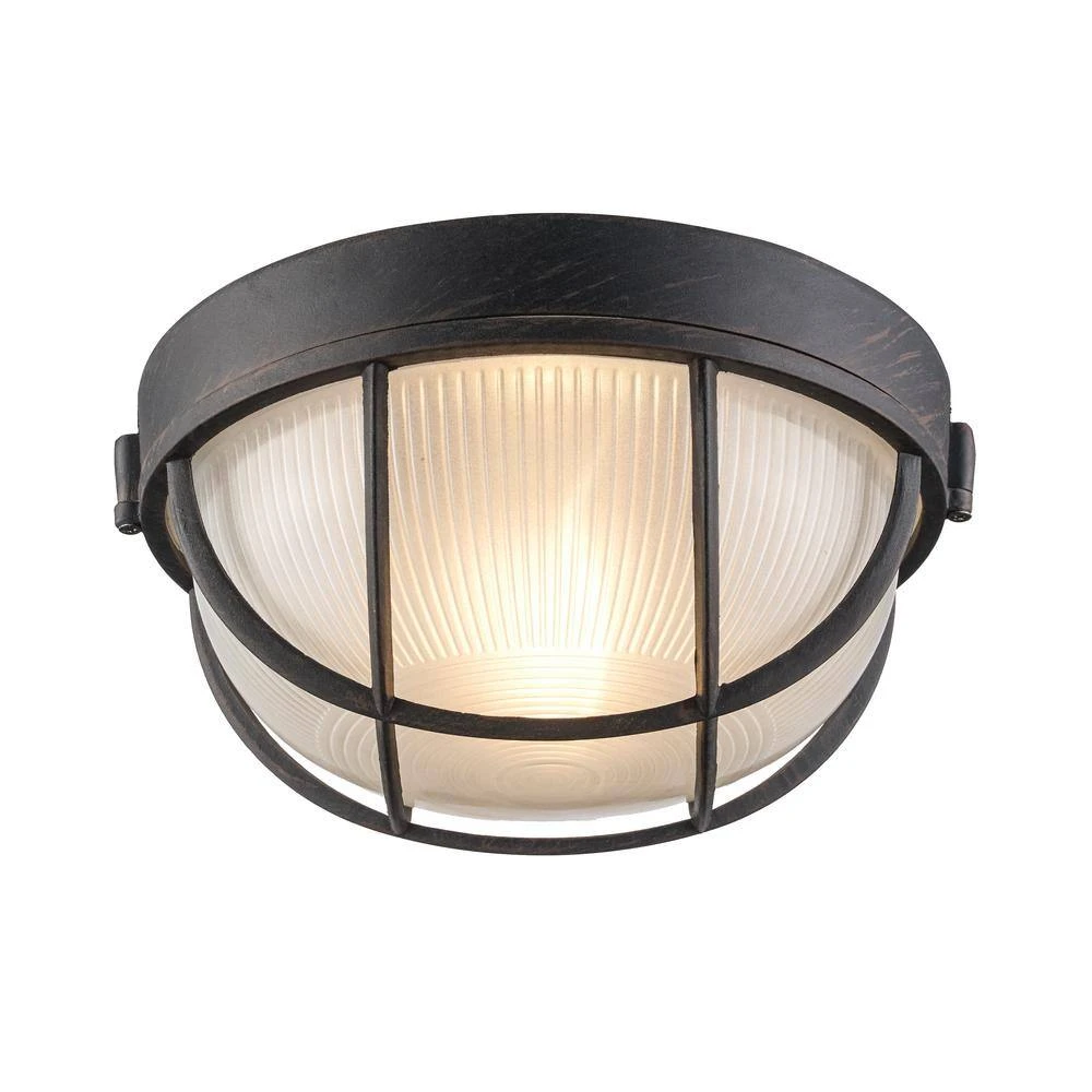 Aria 8 in. 1-Light Rust Round Bulkhead Outdoor Wall Light with Frosted Glass by Bel Air Lighting 7 Aria 8 in. 1-Light Rust Round Bulkhead Outdoor Wall Light with Frosted Glass by Bel Air Lighting - Image 5