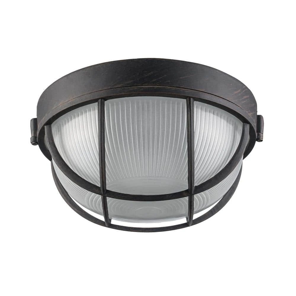 Aria 10 in. 1-Light Rust Round Bulkhead Outdoor Wall Light with Frosted Glass by Bel Air Lighting 8 Aria 10 in. 1-Light Rust Round Bulkhead Outdoor Wall Light with Frosted Glass by Bel Air Lighting - Image 6