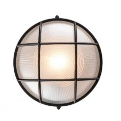 Aria 10 in. 1-Light Rust Round Bulkhead Outdoor Wall Light with Frosted Glass by Bel Air Lighting