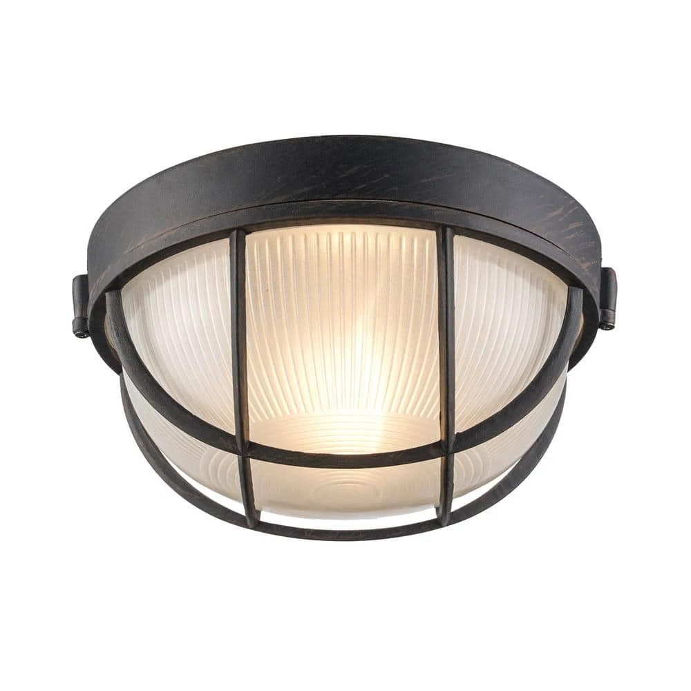 Aria 10 in. 1-Light Rust Round Bulkhead Outdoor Wall Light with Frosted Glass by Bel Air Lighting 7 Aria 10 in. 1-Light Rust Round Bulkhead Outdoor Wall Light with Frosted Glass by Bel Air Lighting - Image 5