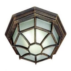 Benkert 9 in. 1-Light Rust Outdoor Flush Mount Ceiling Light with Frosted Glass by Bel Air Lighting