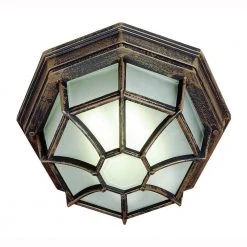 Benkert 11 in. 1-Light Rust Outdoor Flush Mount Ceiling Light with Frosted Glass by Bel Air Lighting