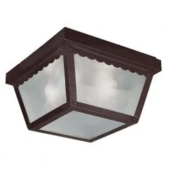 Samantha 2-Light Rust Outdoor Flush Mount Ceiling Light with Frosted Glass by Bel Air Lighting