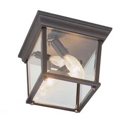Ansel 10 in. 3-Light Rust Outdoor Flush Mount Ceiling Light with Clear Glass by Bel Air Lighting