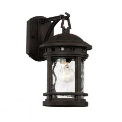 Boardwalk 12.5 in. 1-Light Rust Outdoor Wall Light Sconce Lantern with Water Glass by Bel Air Lighting