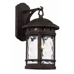 Boardwalk 16.25 in. 1-Light Rust Outdoor Wall Light Sconce Lantern with Water Glass by Bel Air Lighting