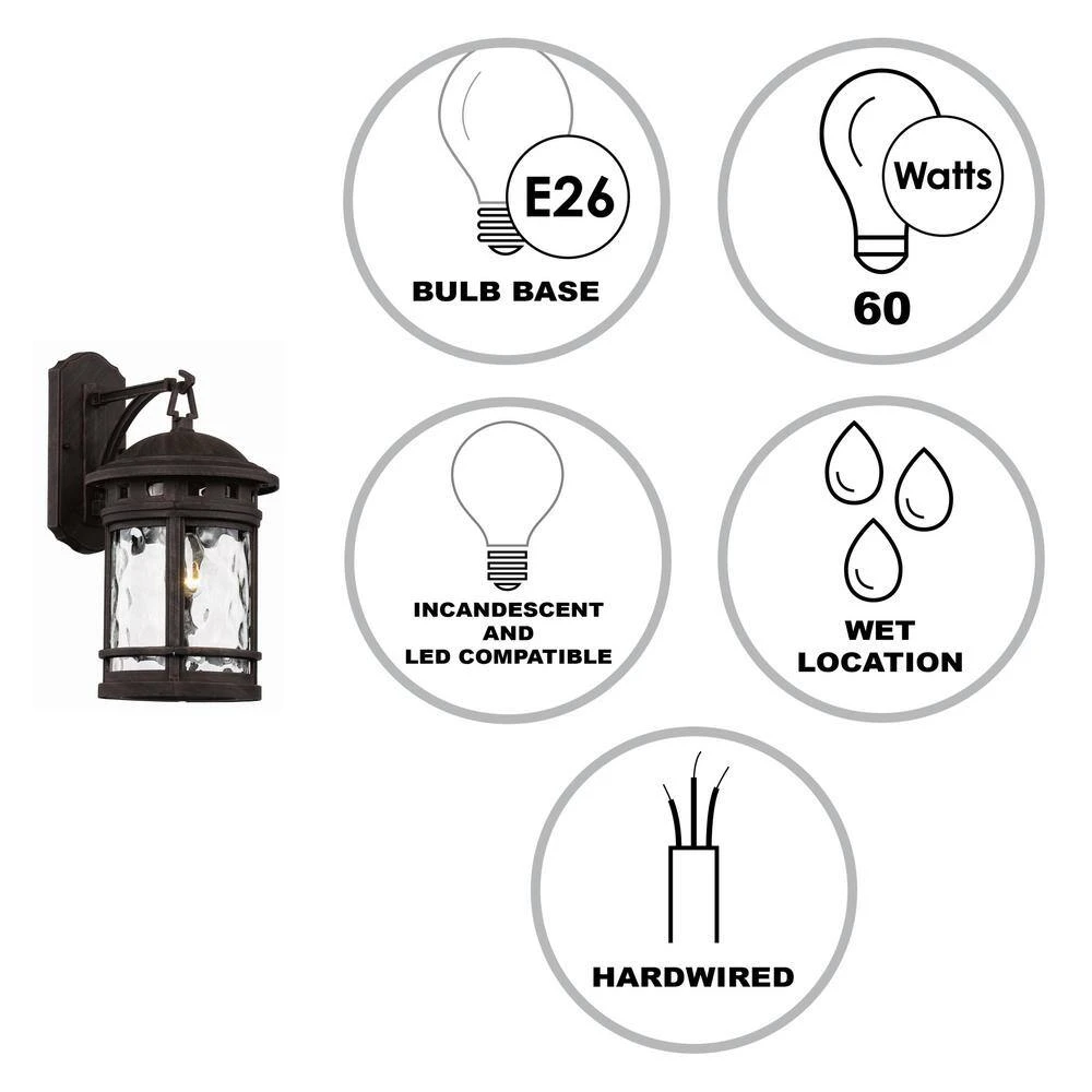 Boardwalk 16.25 in. 1-Light Rust Outdoor Wall Light Sconce Lantern with Water Glass by Bel Air Lighting 4 Boardwalk 16.25 in. 1-Light Rust Outdoor Wall Light Sconce Lantern with Water Glass by Bel Air Lighting - Image 2