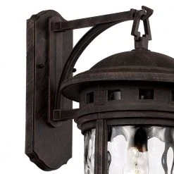 Boardwalk 20 in. 1-Light Rust Outdoor Wall Light Sconce Lantern with Water Glass by Bel Air Lighting -GlowNest Shop rust bel air lighting outdoor sconces 40372 rt 4f 1000