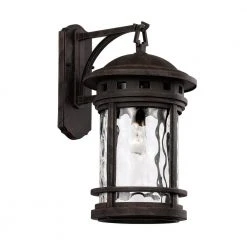 Boardwalk 20 in. 1-Light Rust Outdoor Wall Light Sconce Lantern with Water Glass by Bel Air Lighting