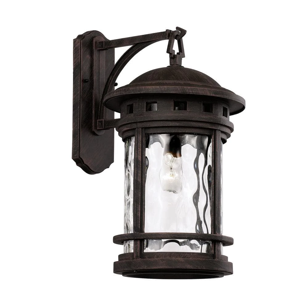 Boardwalk 20 in. 1-Light Rust Outdoor Wall Light Sconce Lantern with Water Glass by Bel Air Lighting