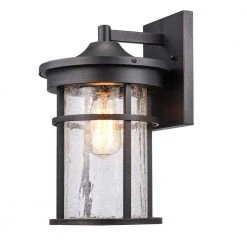 Avalon 9 in. 1-Light Rust Outdoor Wall Light Sconce Lantern with Crackled Glass by Bel Air Lighting