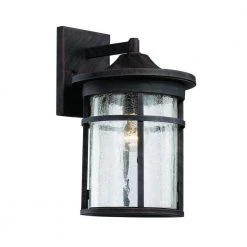 Avalon 11 in. 1-Light Rust Outdoor Wall Light Sconce Lantern with Crackled Glass by Bel Air Lighting