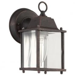 Patrician 1-Light Rust Outdoor Wall Light Sconce Lantern with Clear Glass by Bel Air Lighting -GlowNest Shop rust bel air lighting outdoor sconces 40455 rt 1d 1000