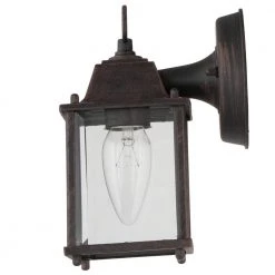 Patrician 1-Light Rust Outdoor Wall Light Sconce Lantern with Clear Glass by Bel Air Lighting -GlowNest Shop rust bel air lighting outdoor sconces 40455 rt 40 1000