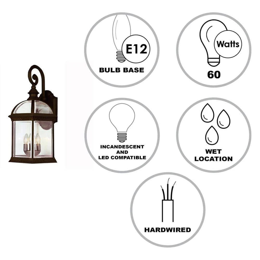 Wentworth 3-Light Medium Rust Outdoor Wall Light Sconce Lantern with Clear Glass by Bel Air Lighting 4 Wentworth 3-Light Medium Rust Outdoor Wall Light Sconce Lantern with Clear Glass by Bel Air Lighting - Image 2