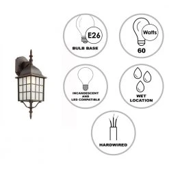 San Gabriel 1-Light Rust Outdoor Wall Light Lantern Sconce with Frosted Glass by Bel Air Lighting -GlowNest Shop rust bel air lighting outdoor sconces 4420 1 rt 40 1000