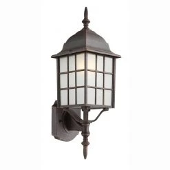 San Gabriel 1-Light Rust Outdoor Wall Light Coach Lantern with Frosted Glass by Bel Air Lighting