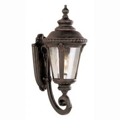 Commons 1-Light Rust Outdoor Wall Light Coach Lantern with Seeded Glass by Bel Air Lighting
